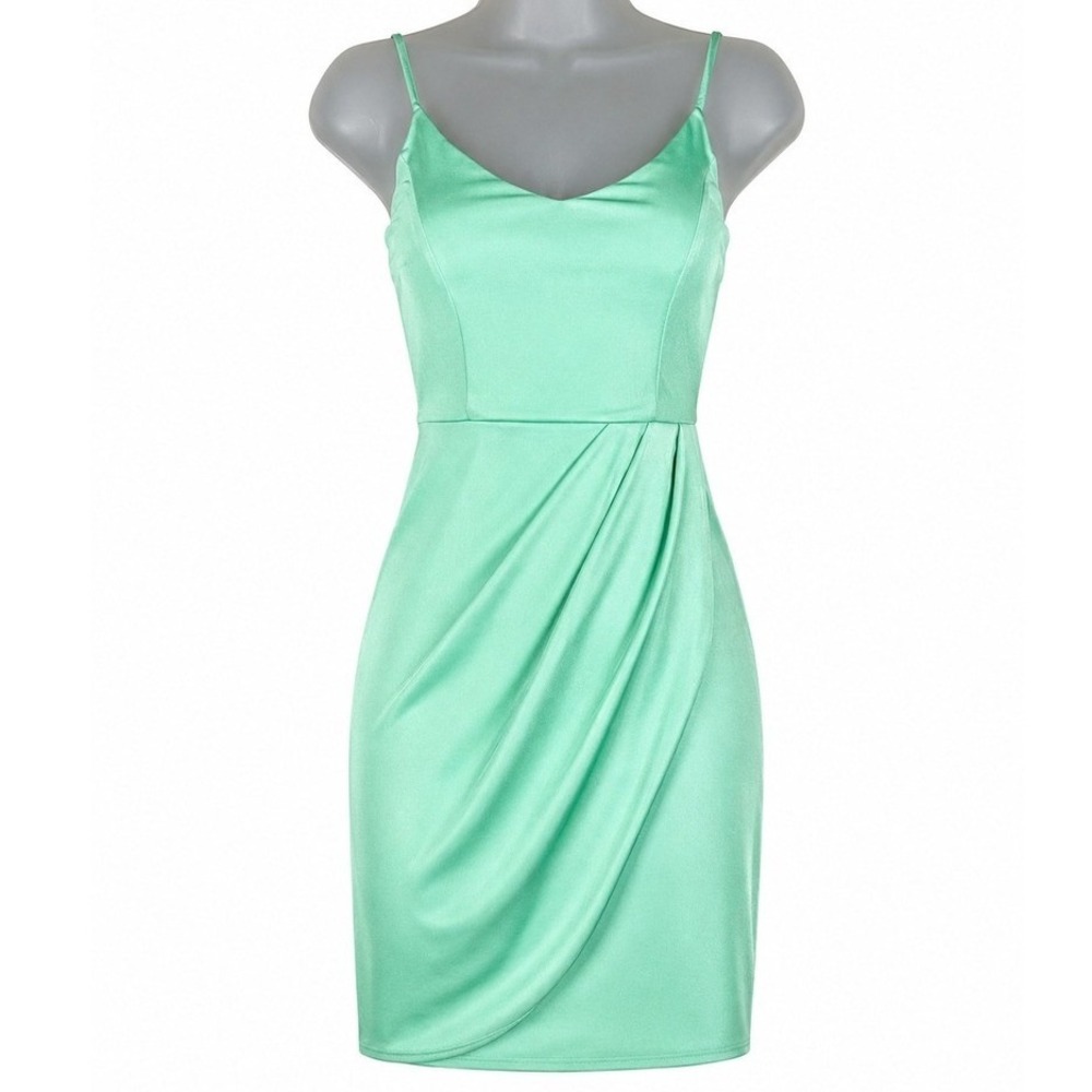 Cherie Los Angeles Mini Dress Women XS Mint Green Faux Wrap Bodycon Cocktail